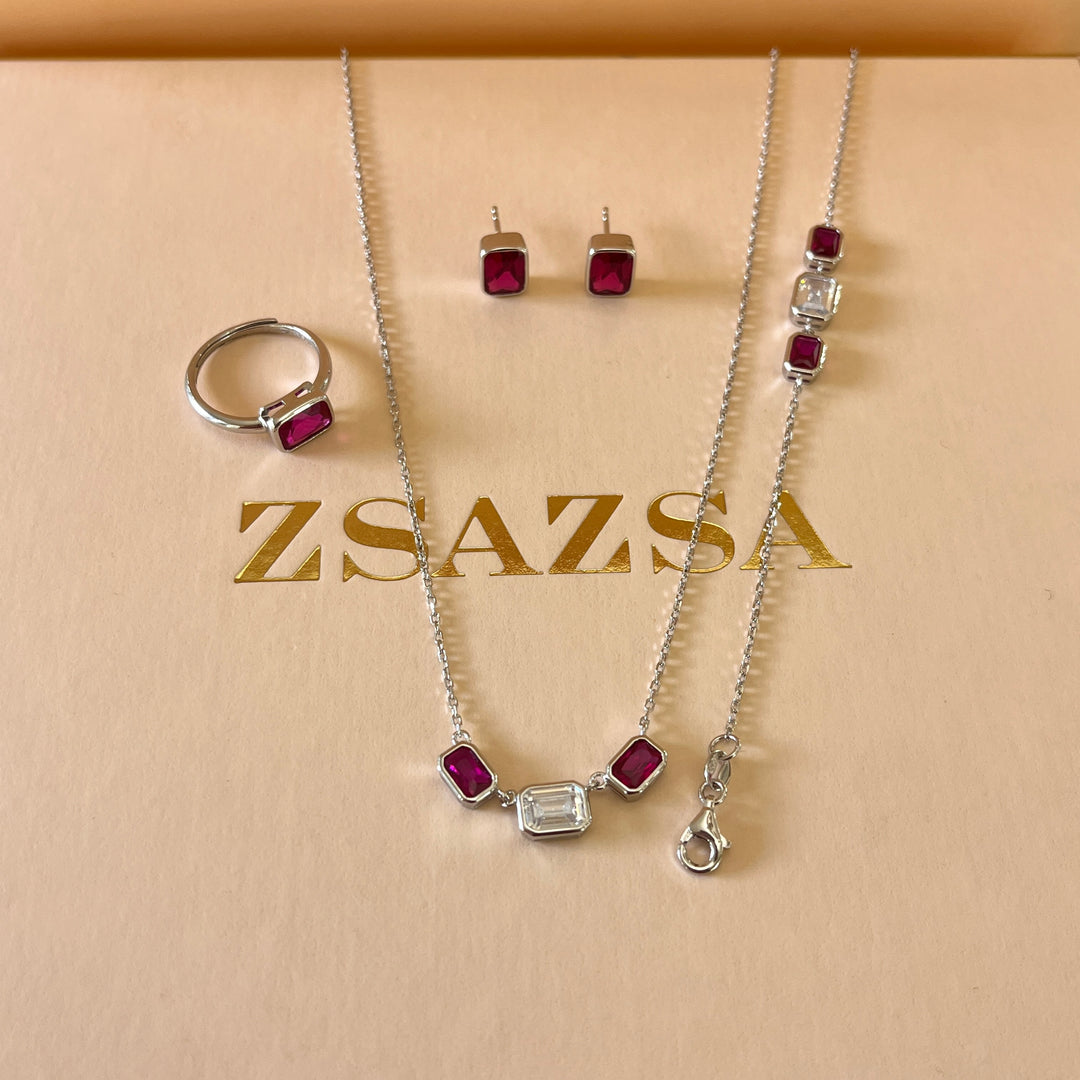 Red rectangular zircone set