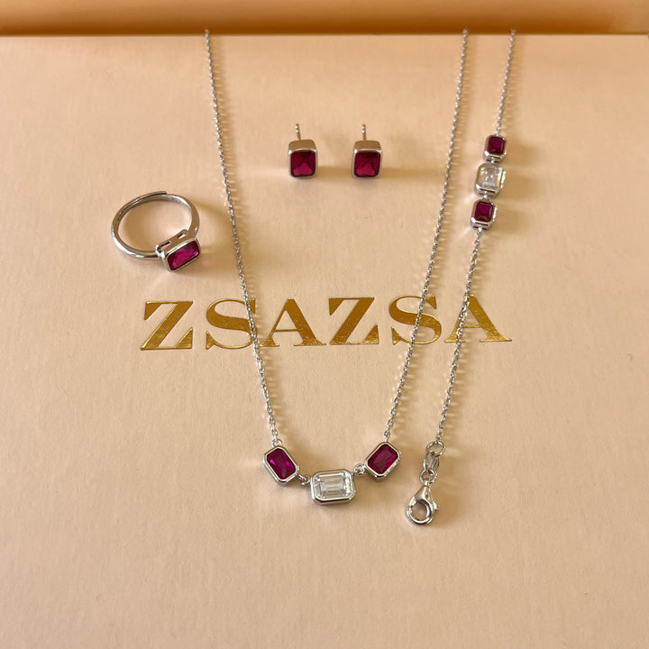 Red rectangular zircone set