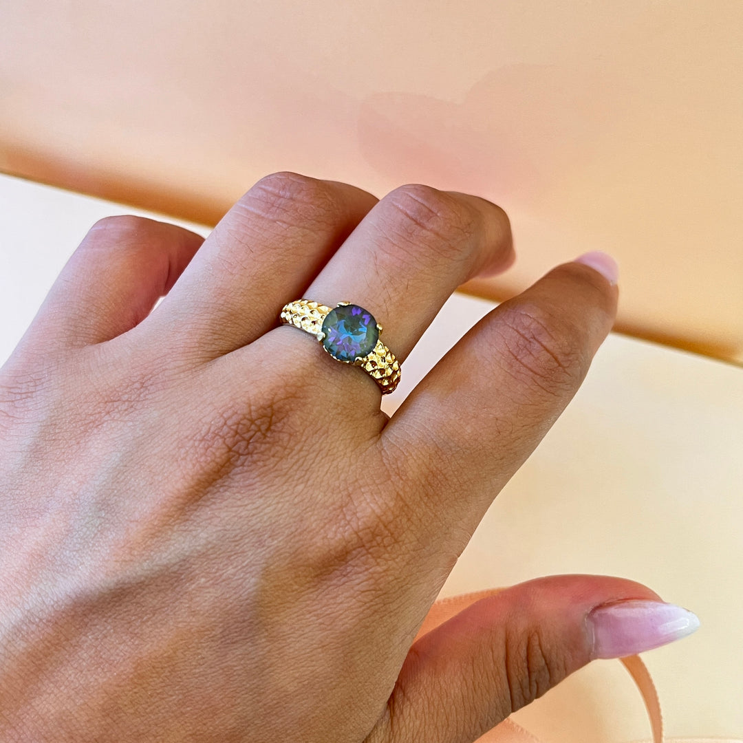 Light blue Iridescent Swarovski crystal ring