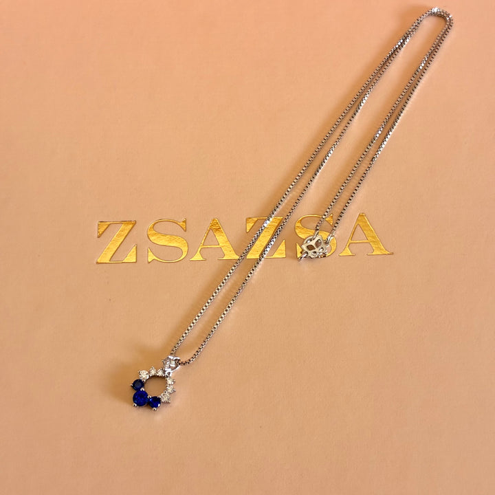 Royal blue zircone silver pendant