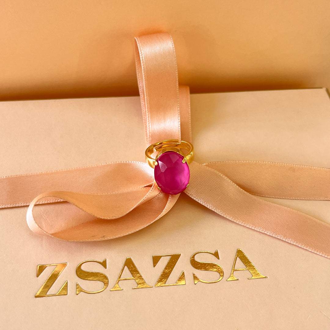 Pink and red Swarovski crystals with pearls earrings and ring