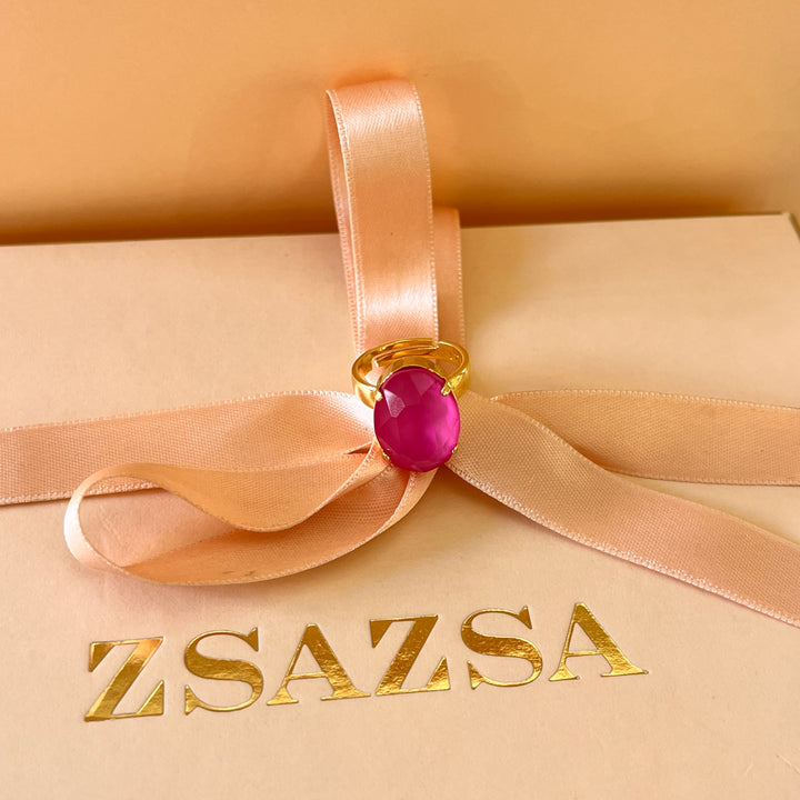 Pink and red Swarovski crystals with pearls earrings and ring