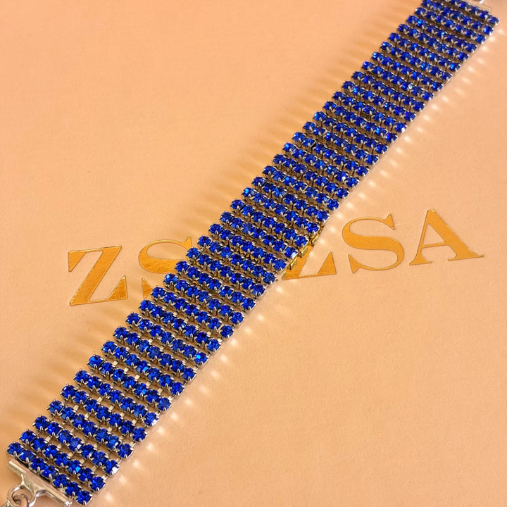 Royal blue thick Swarovski crystals silver bracelet