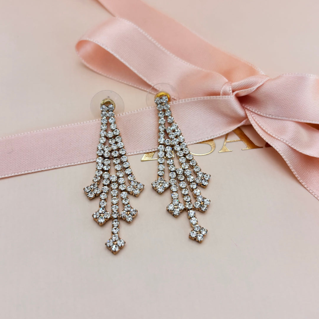 Rhinestone gold fringe earrings