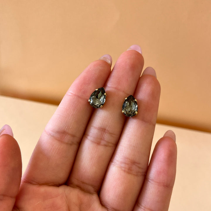 Grey teardrop preciosa crystals studs