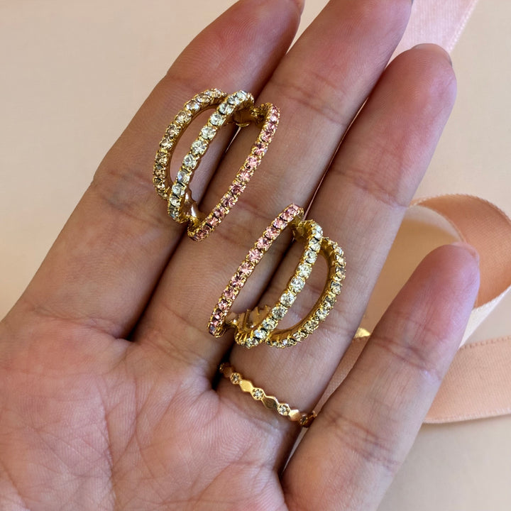 Pink Swarovski crystals gold plated half hoop