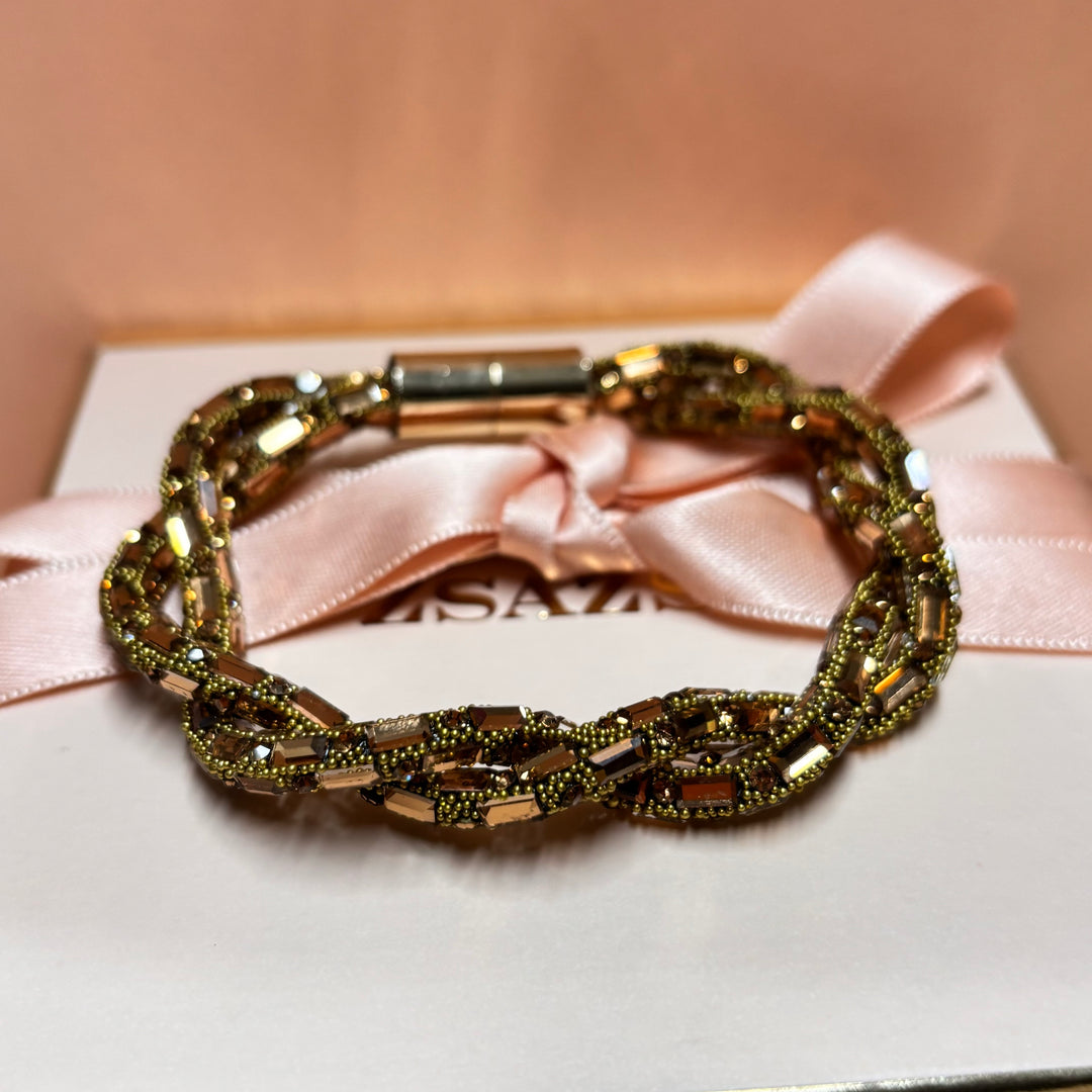 Bronze Rhinestone Twisted Gold-Plated Bracelet