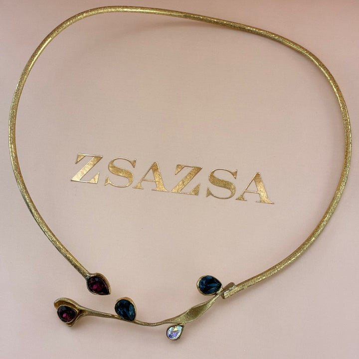Multicoloured swarovski crystals gold plated choker