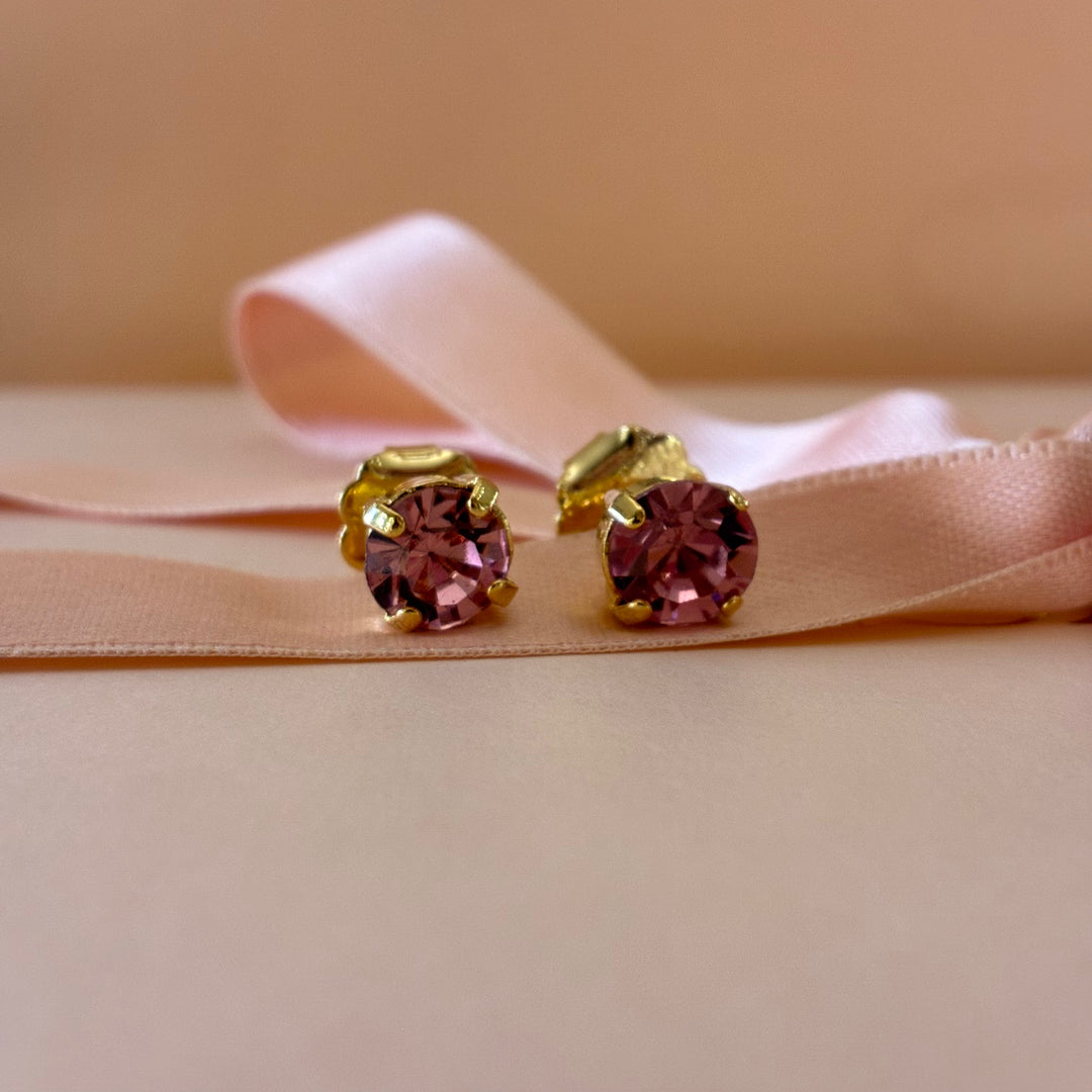 Pink Swarovski crystals gold plated studs