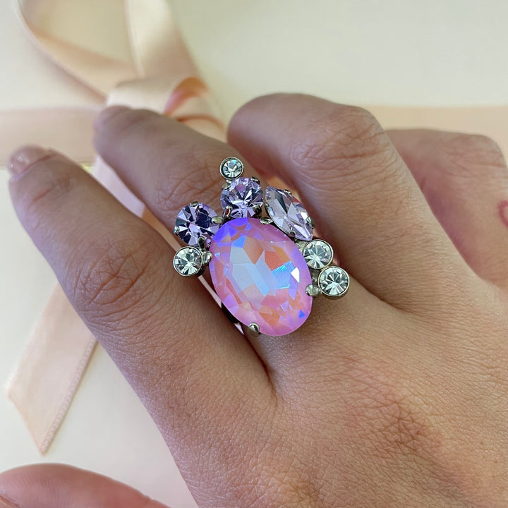 Pink and Lilac Swarovski crystals ring