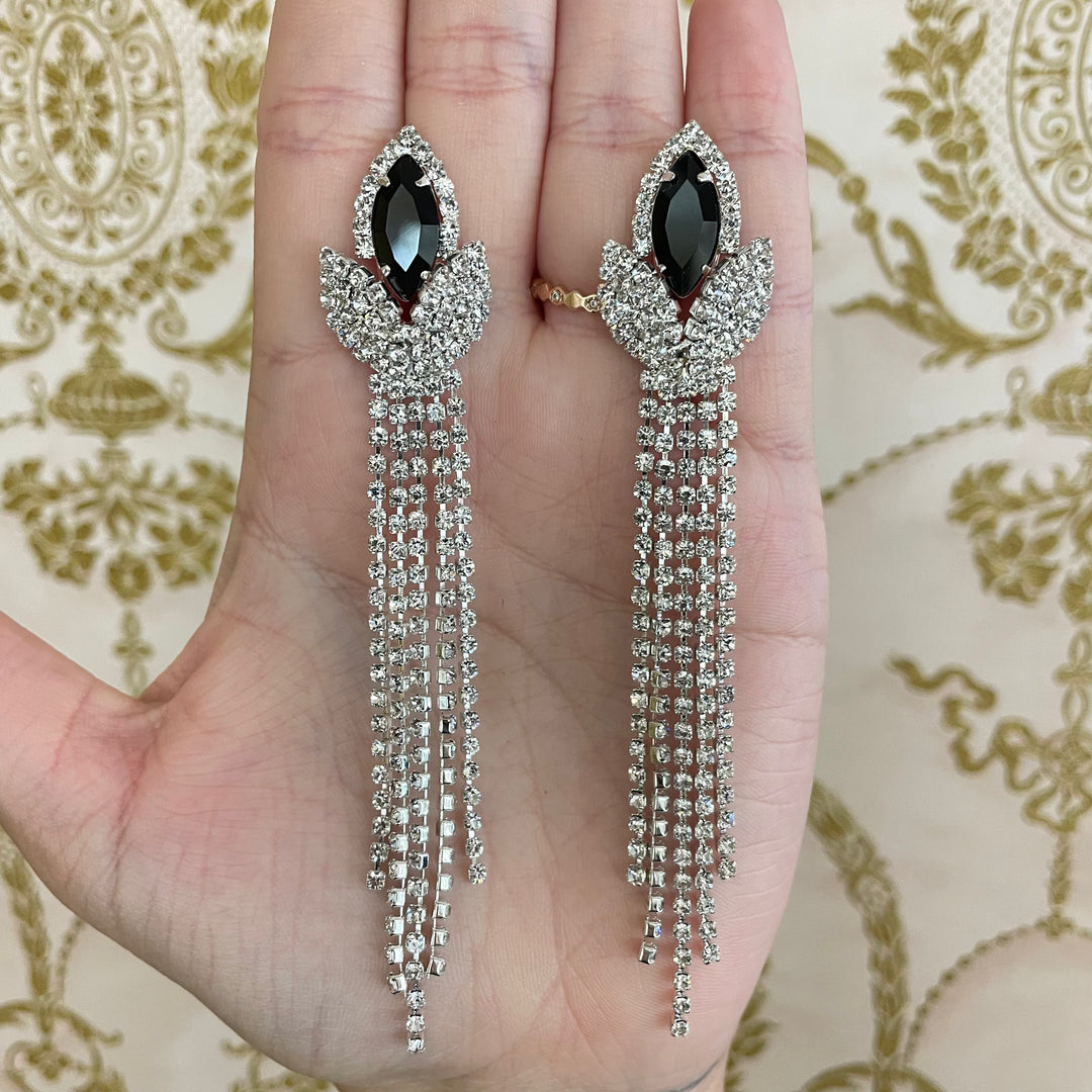 Fringe black silver elegant earrings