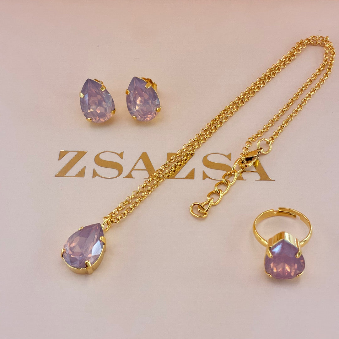 Teardrop light pink Preciosa crystals gold plated set