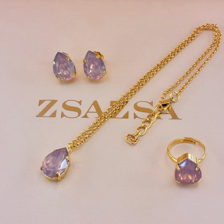 Teardrop light pink Preciosa crystals gold plated set