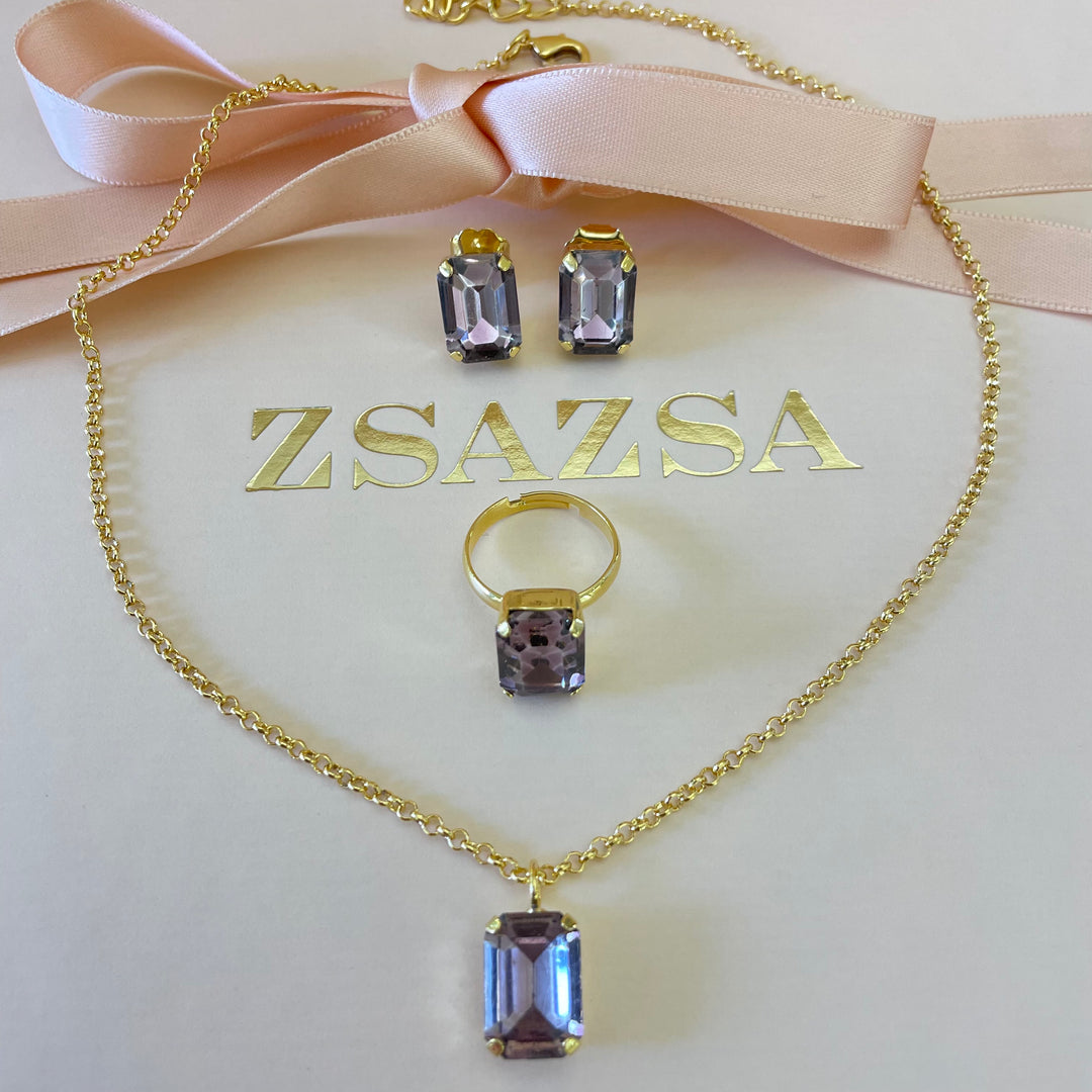 Mauve rectangular preciosa crystals set