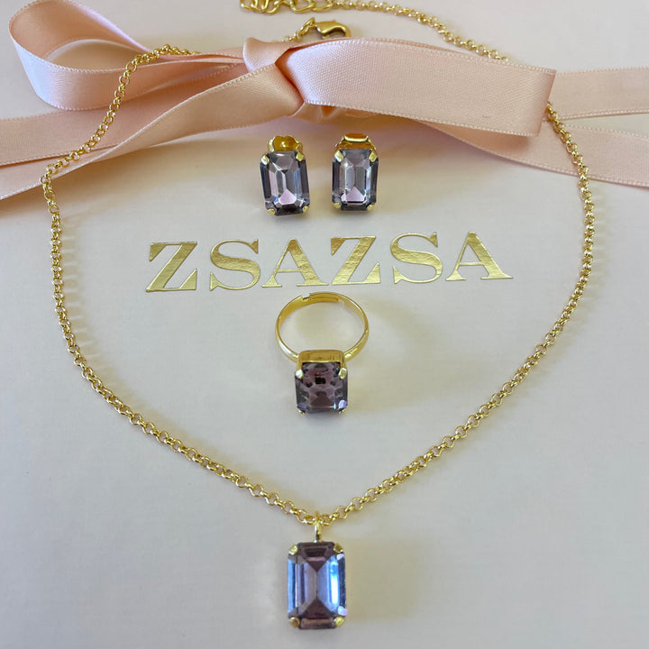 Mauve rectangular preciosa crystals set