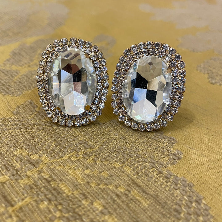 Big stone gold clips earrings