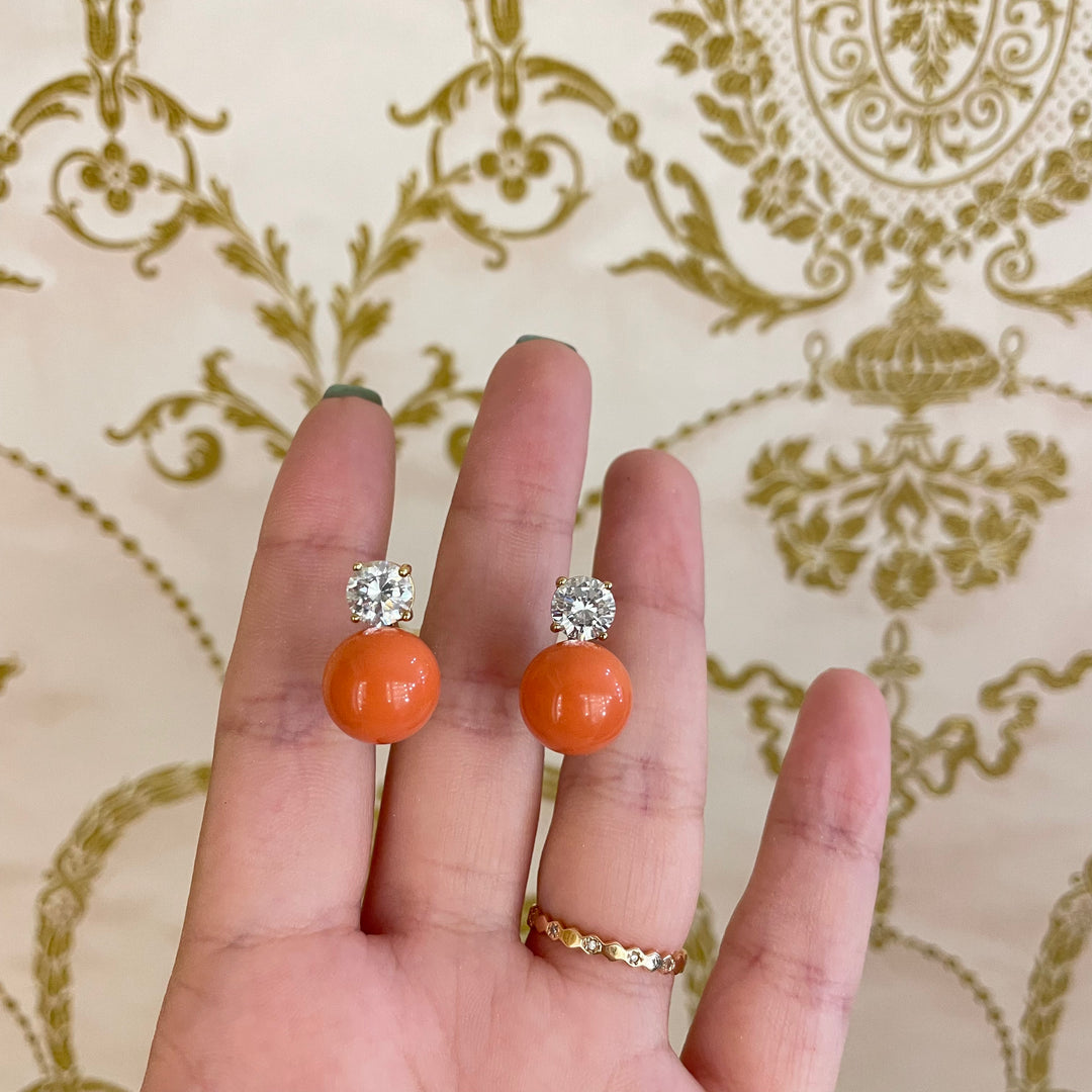 Coral zircone clips earrings large