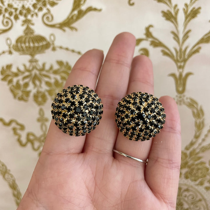 Swarovski Crystal Black gold Round clips earrings