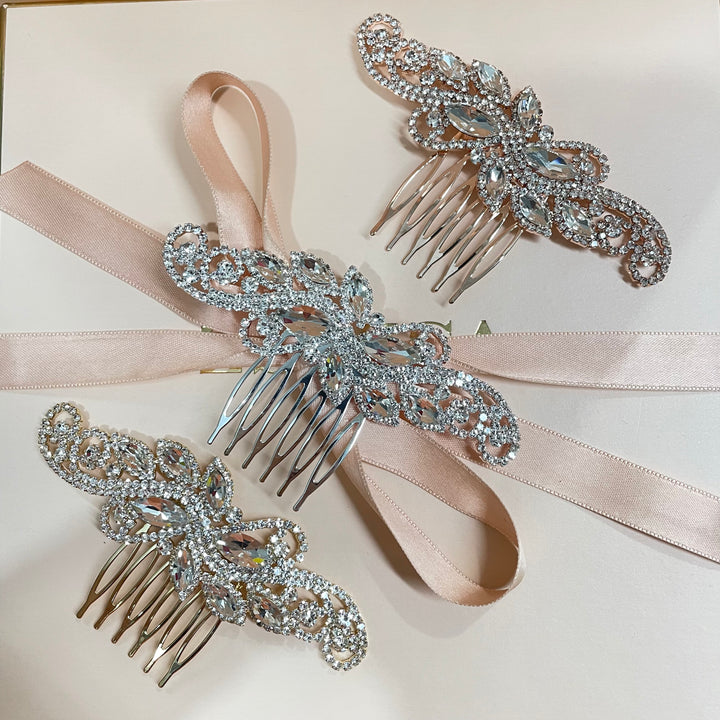 Mixed stone marquise comb in silver or gold or rose gold