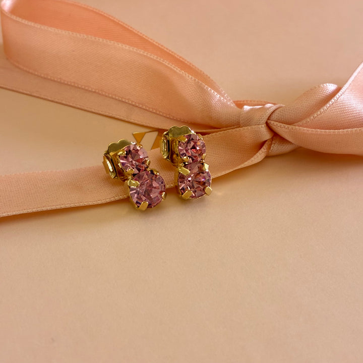 Pink Swarovski crystals gold plated earrings