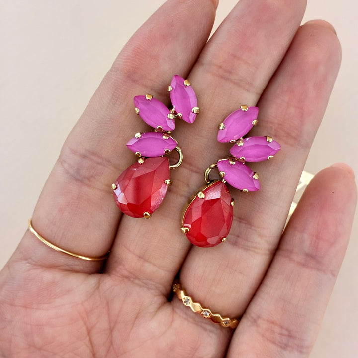 Pink and red Swarovski crystals earrings