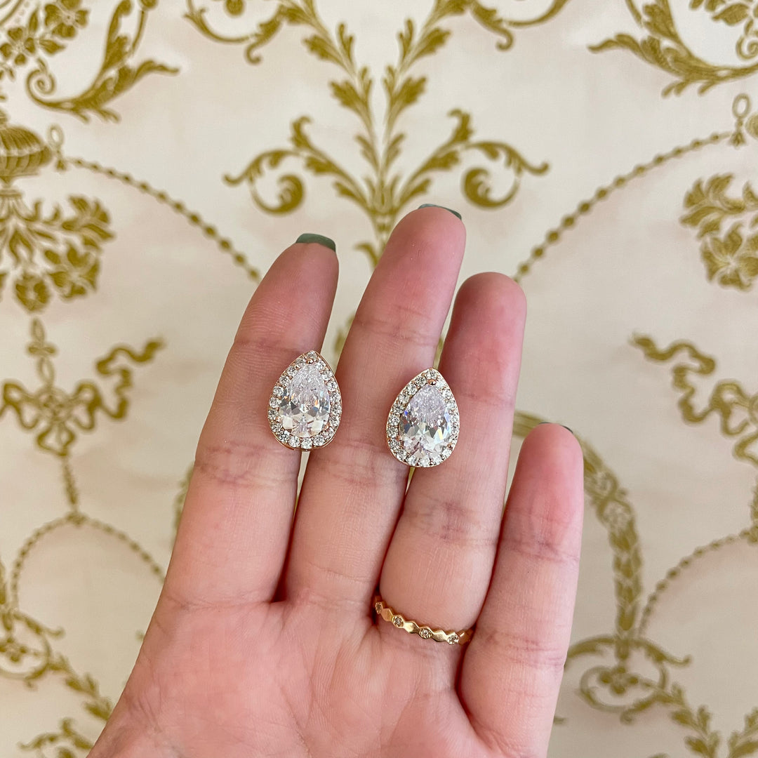 Teardrop zircone Rose gold clips earrings