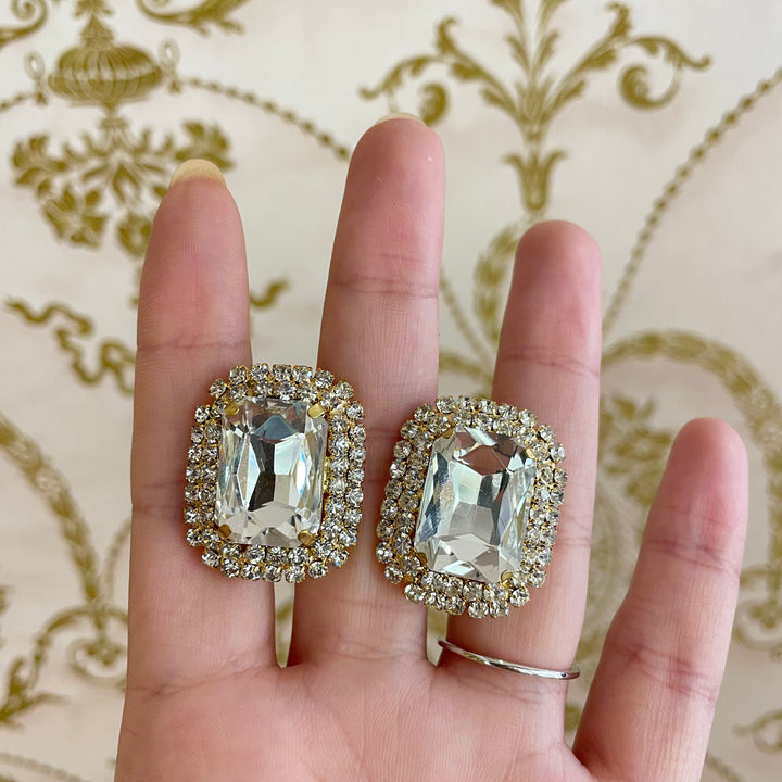 Big stone gold clips earrings