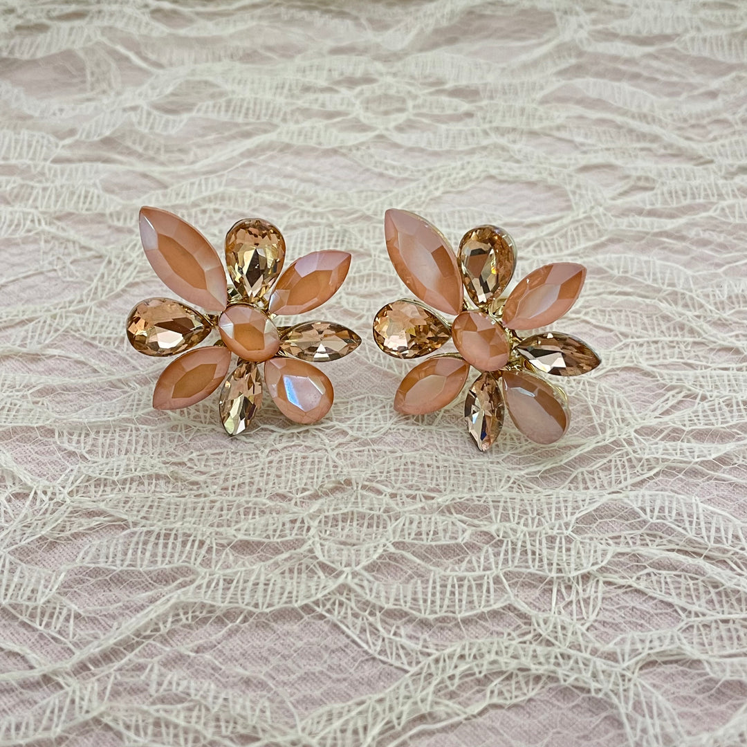 Peach marquise clips earrings