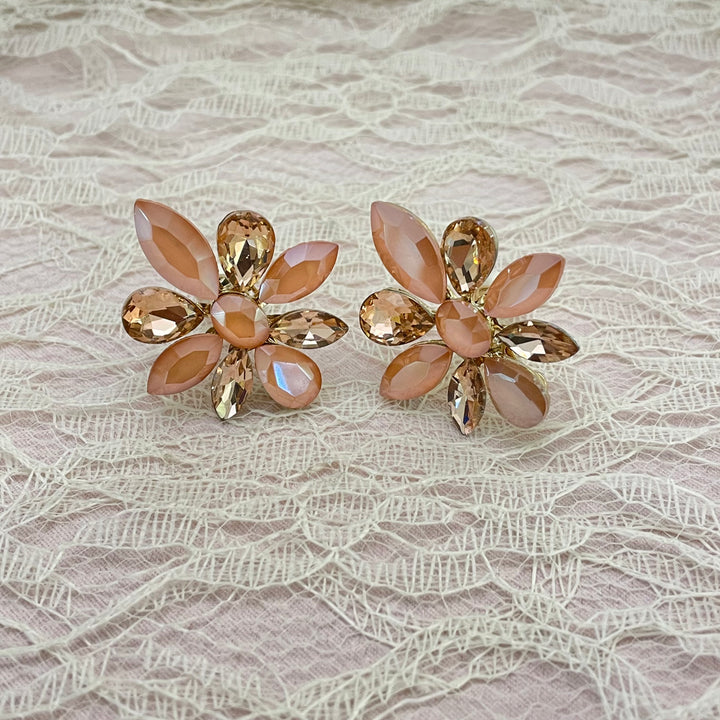 Peach marquise clips earrings