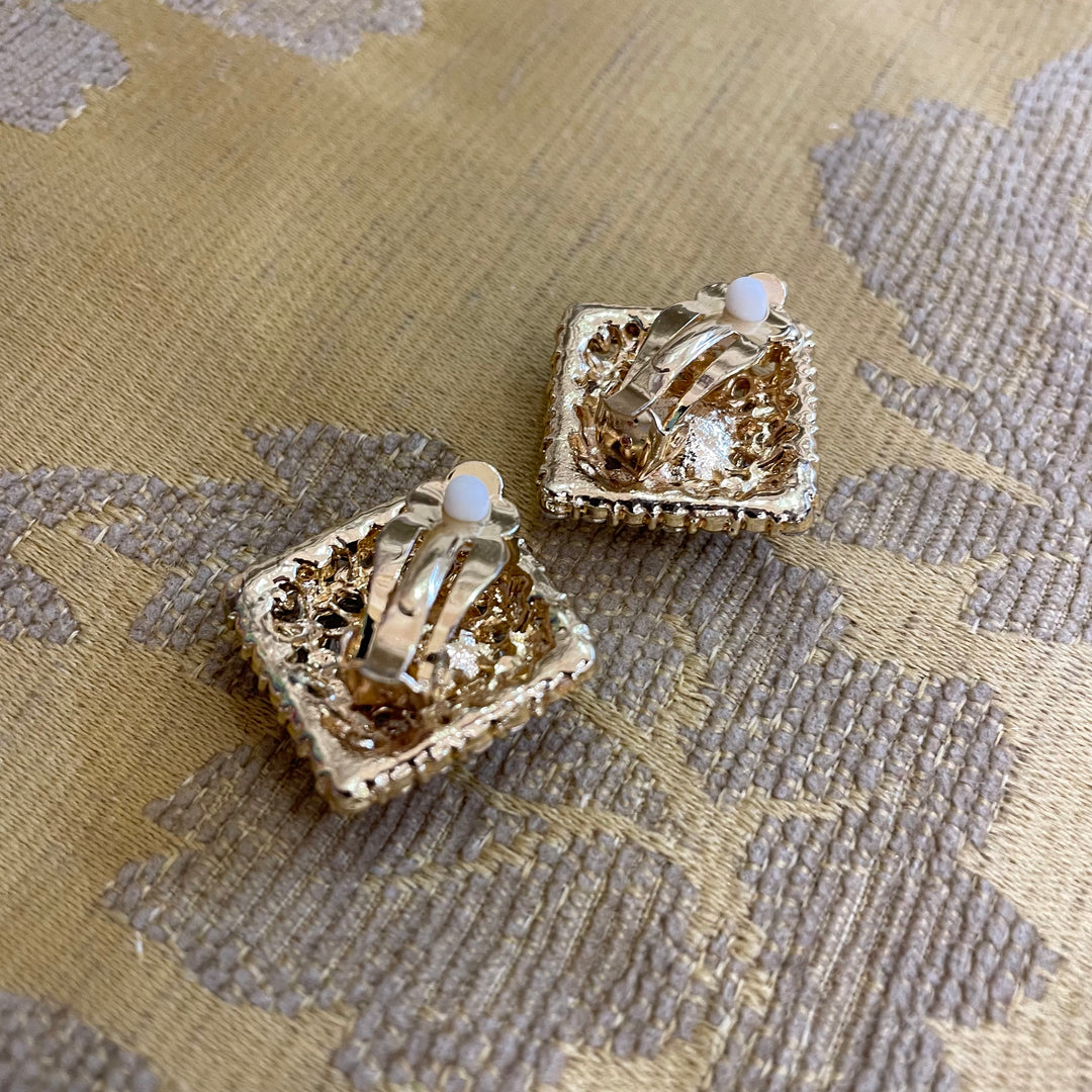 Square rhinestone clips earrings