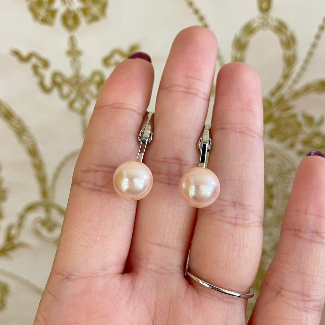 Pink pearls clips earrings