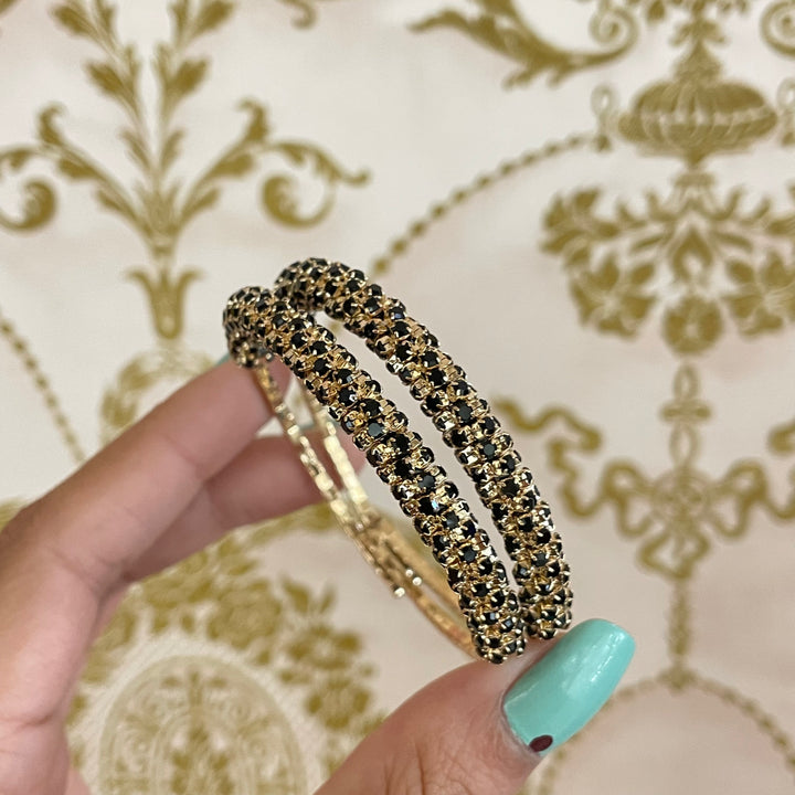 2 Rows black gold rhinestone bangle