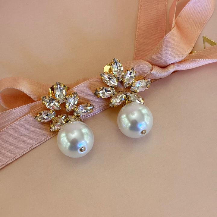 Light Pink Swarovski crystals gold plated marquise with pearls