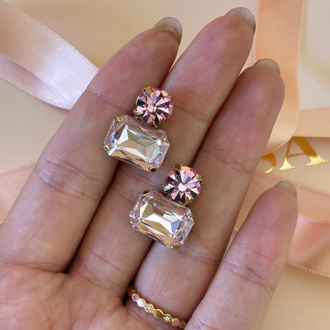 Pink Swarovski crystals gold plated earrings