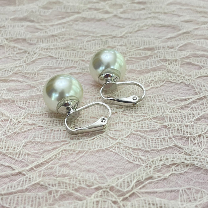 Ball basic pearls silver clips earrings