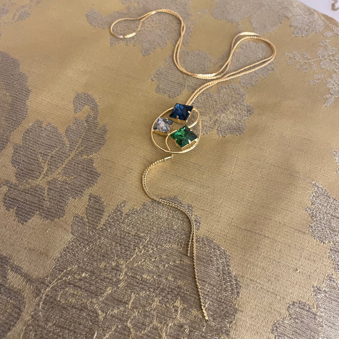 Grey, green and blue Swarovski Crystal long necklace