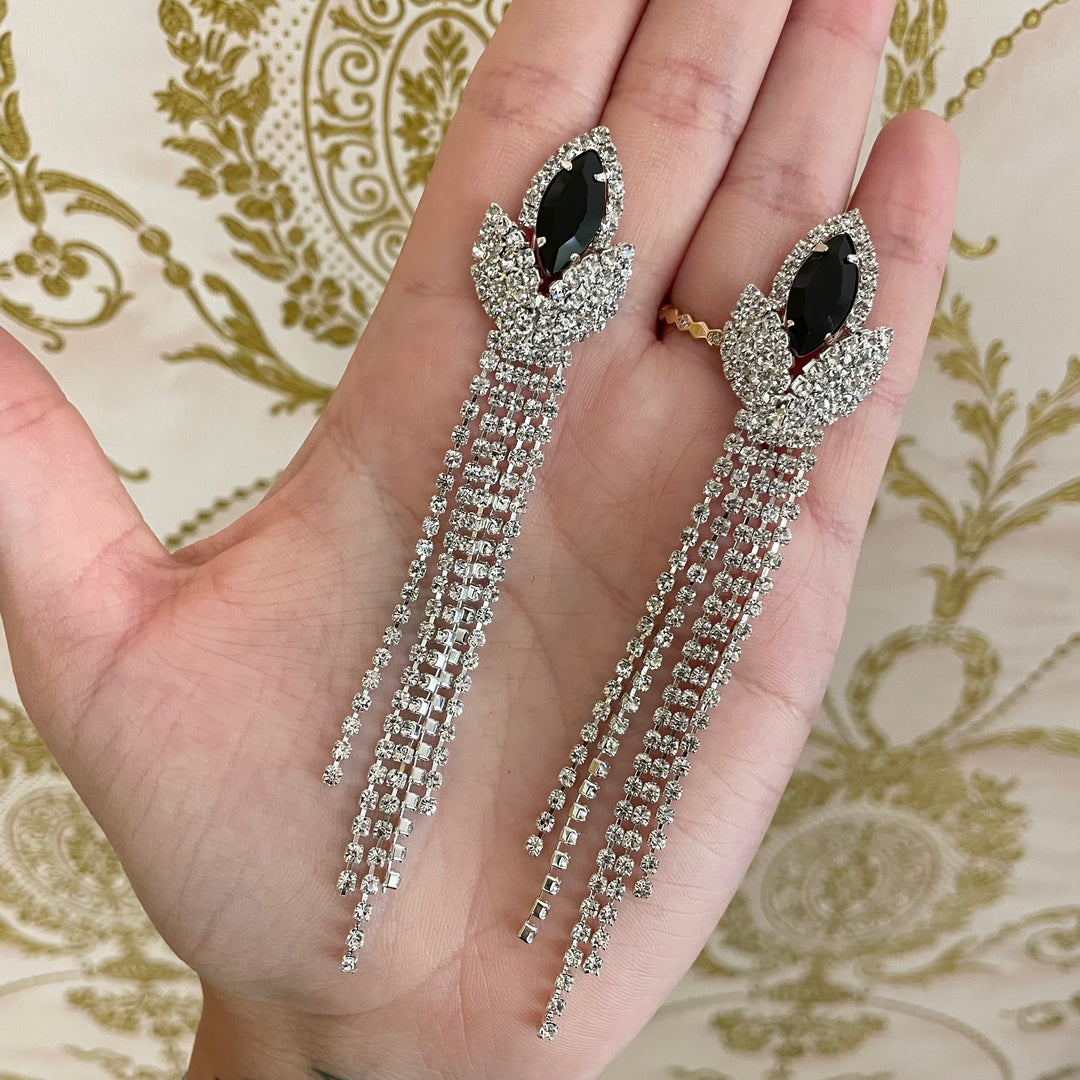 Fringe black silver elegant earrings