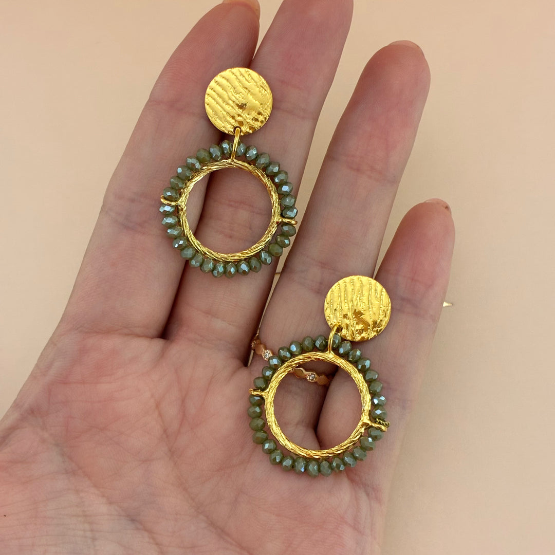 Handmade olive green gold plated set