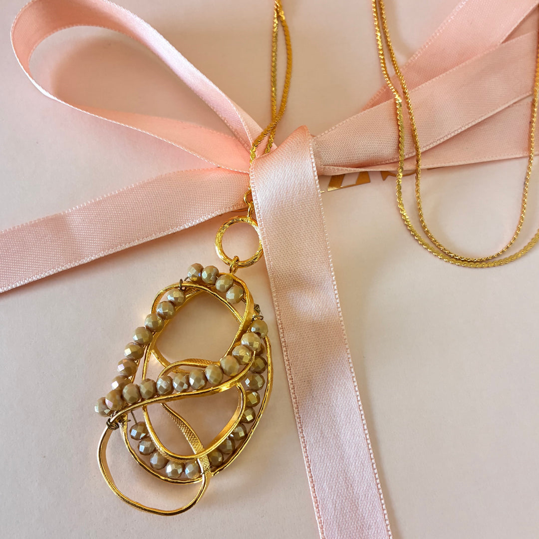 Handmade champagne bead gold plated necklace