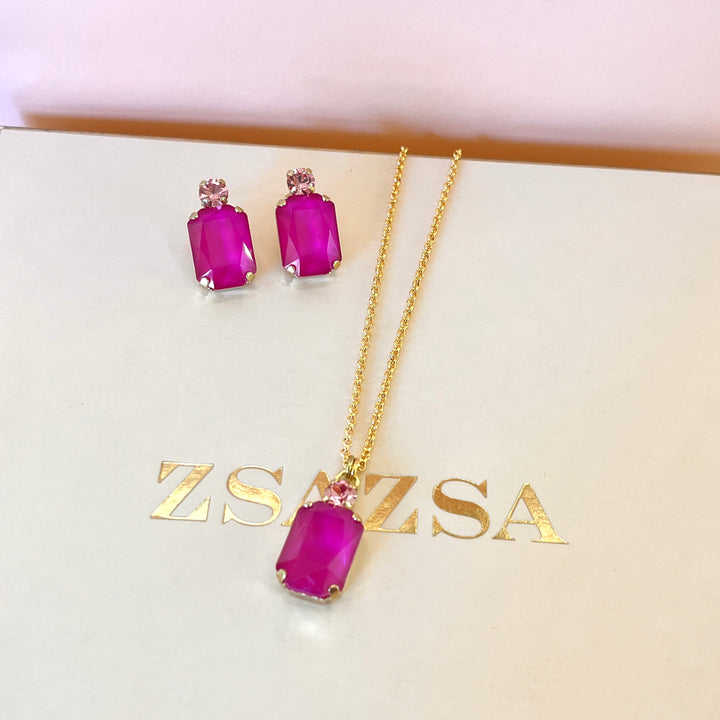 Fuchsia rectangular Swarovski crystals set