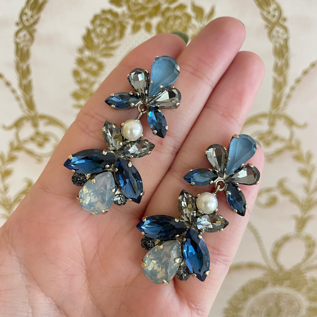Blue with pearl touch Swarovski crystal earrings