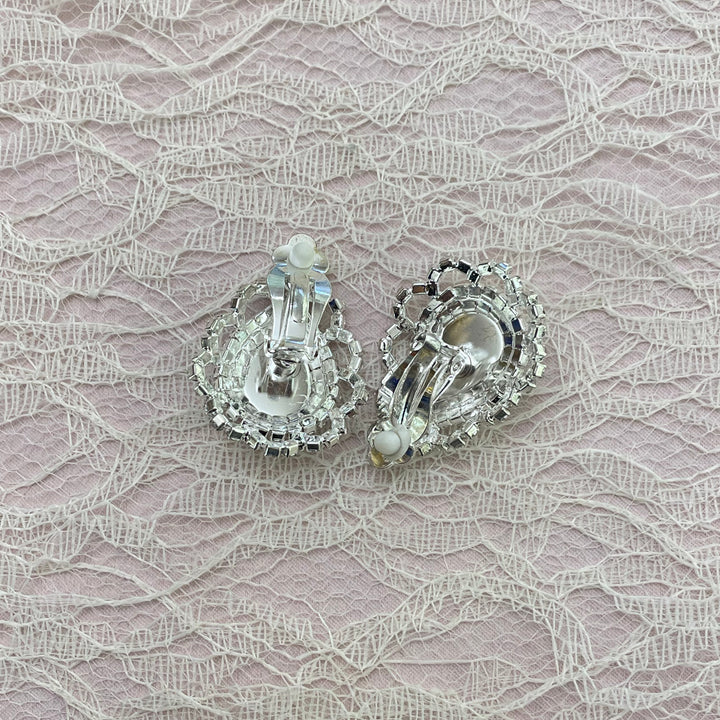 Pearl rhinestone clips earrings