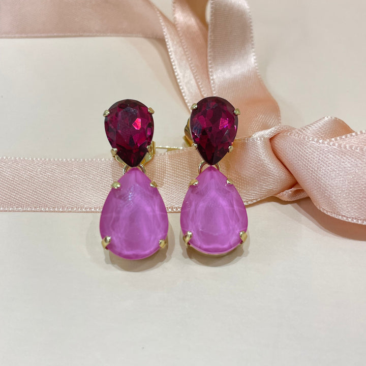 Fuchsia and pink Swarovski crystals earrings