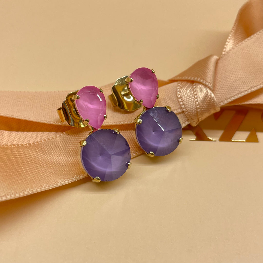 Lilac & pink Swarovski crystals  earrings