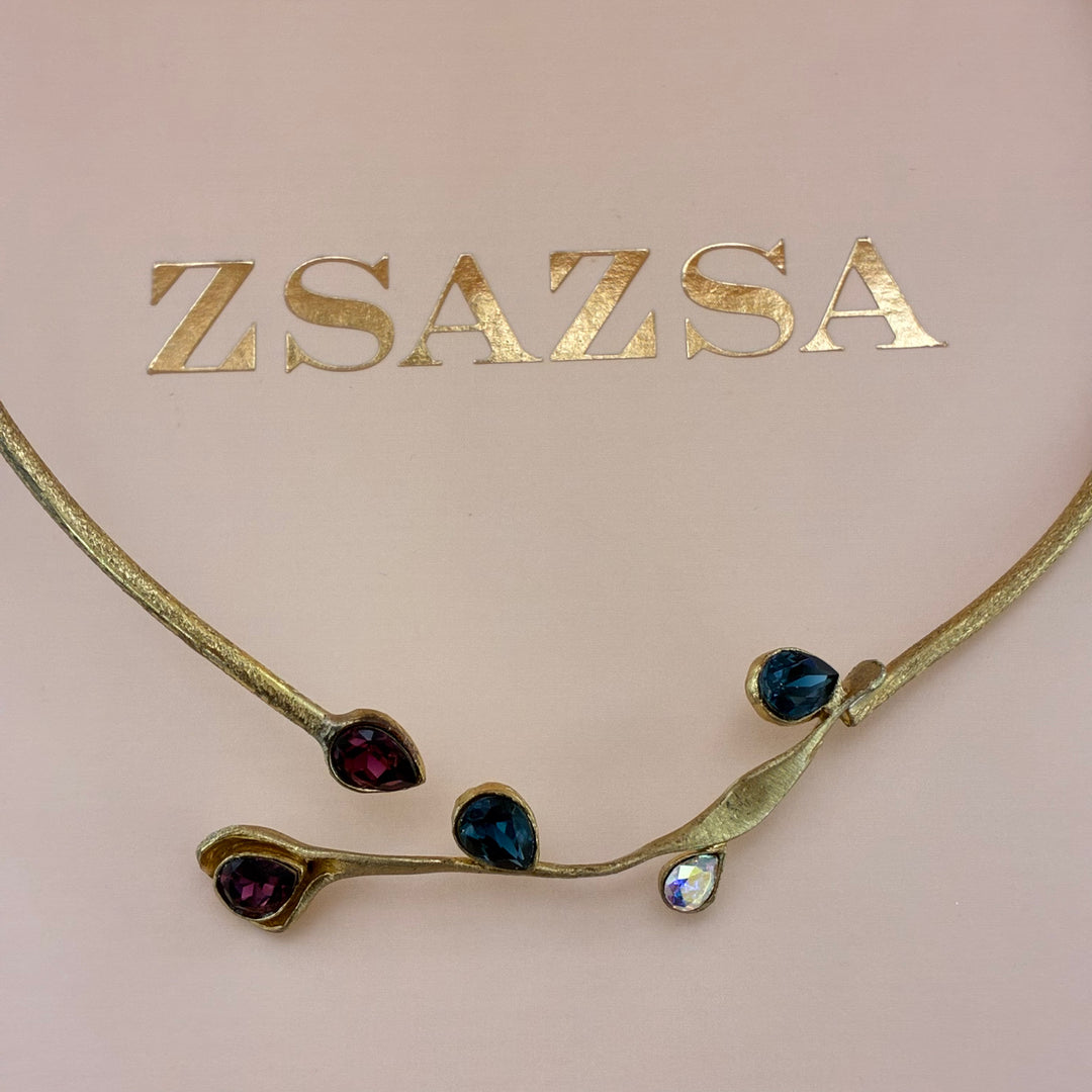 Multicoloured swarovski crystals gold plated choker
