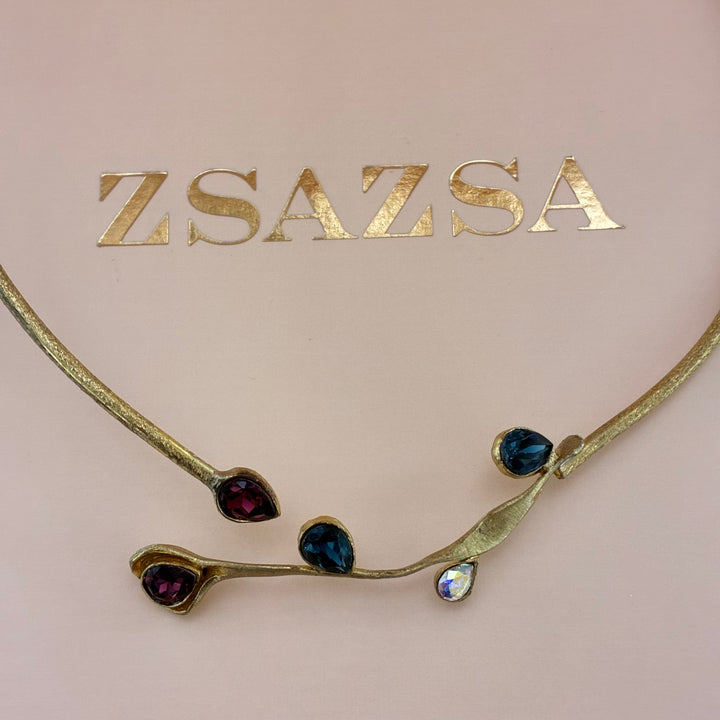 Multicoloured swarovski crystals gold plated choker