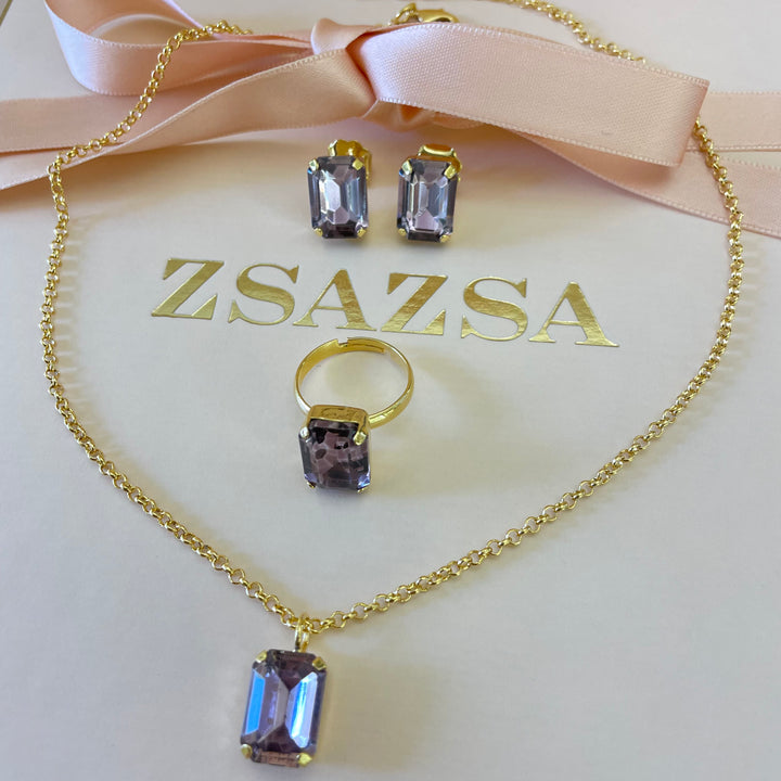 Mauve rectangular preciosa crystals set
