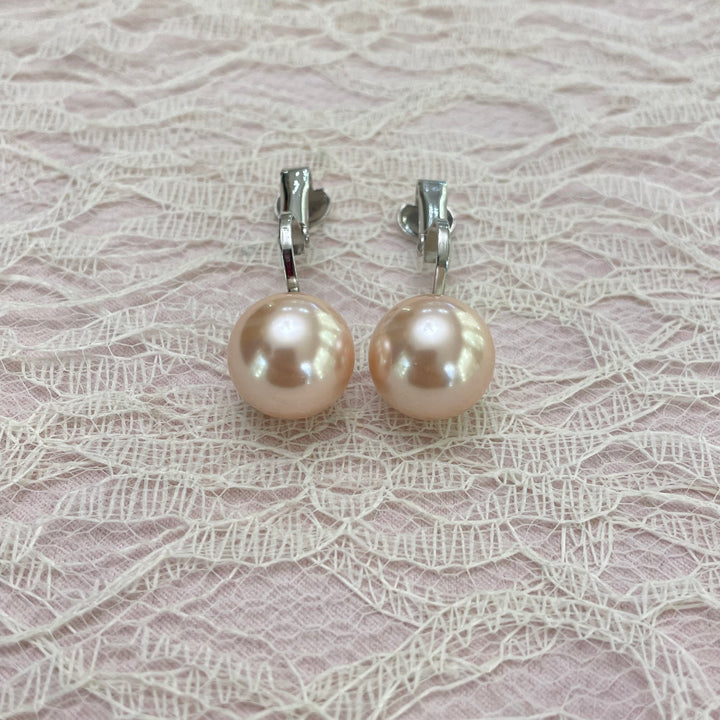 Pink pearl basic clips earrings