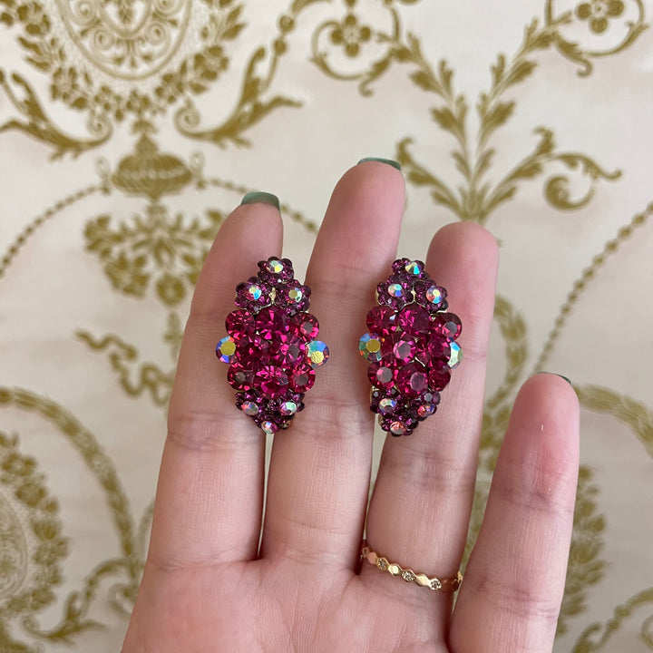 Fuchsia rhinestone clips earrings