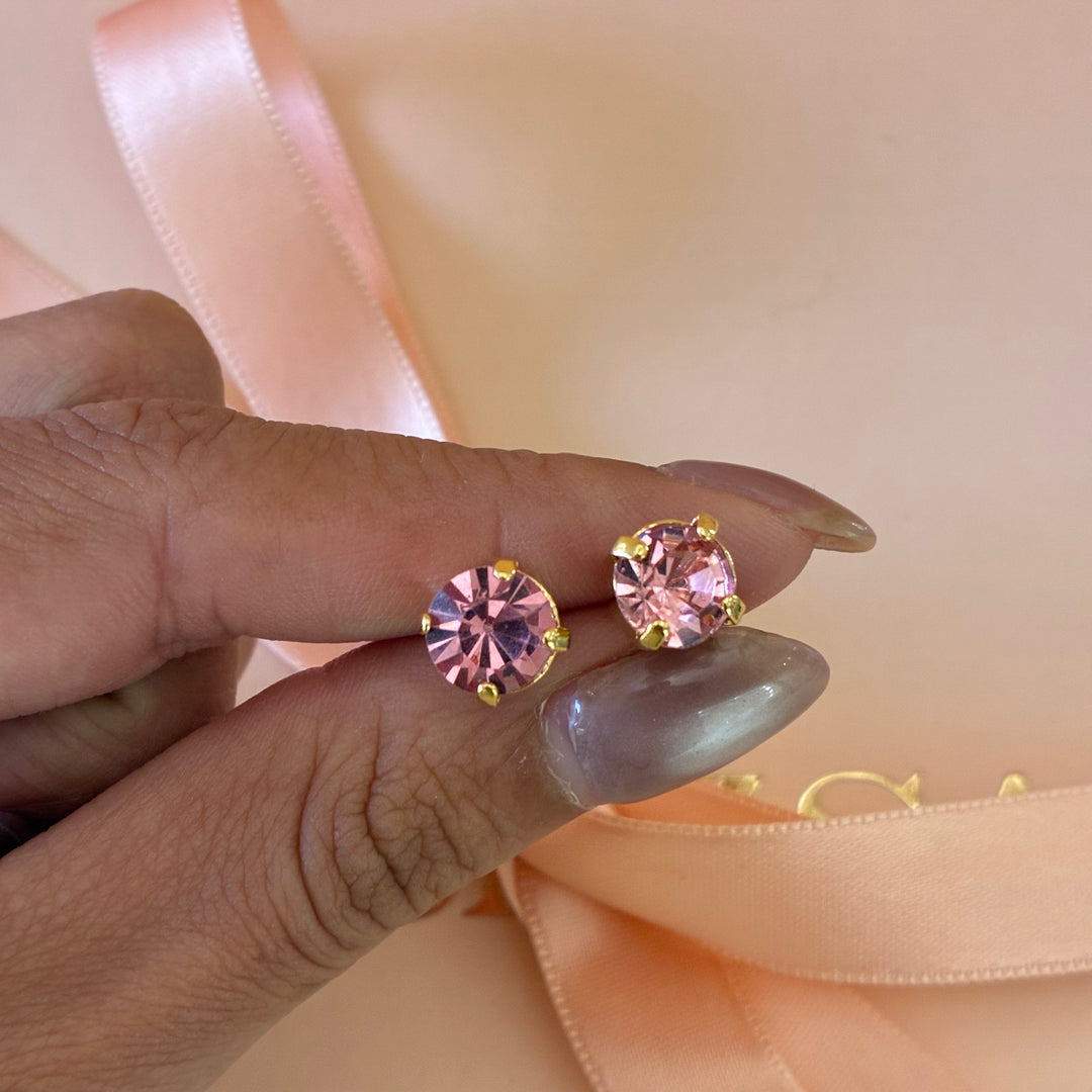 Pink Swarovski crystals gold plated studs